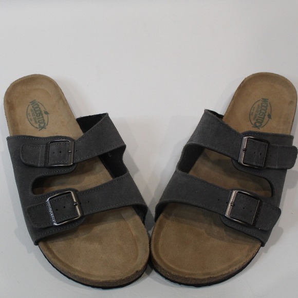 Woodstock Bert Mens Leather Upper Double Buckle Slide Sandals Size 11M Gray - Picture 1 of 7